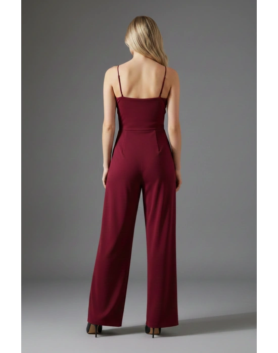 Kadın Kruvaze Yaka İthal Krep Kumaş Tulum