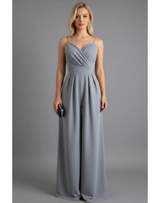 Kadın Kruvaze Yaka İthal Krep Kumaş Tulum