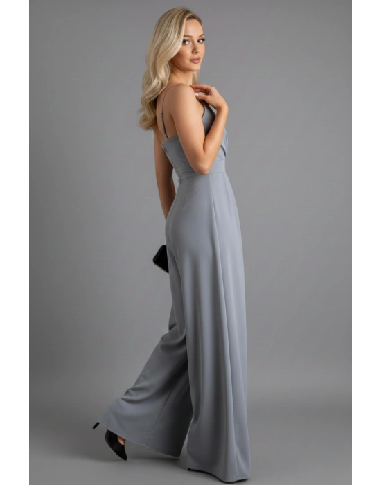 Kadın Kruvaze Yaka İthal Krep Kumaş Tulum