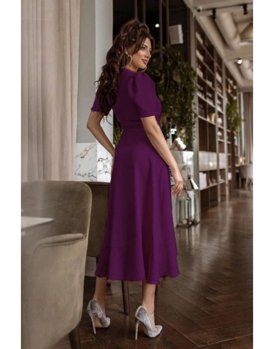 Kadın Kruvaze Yaka Midi Boy Kuşaklı Krep Elbise 120 Cm