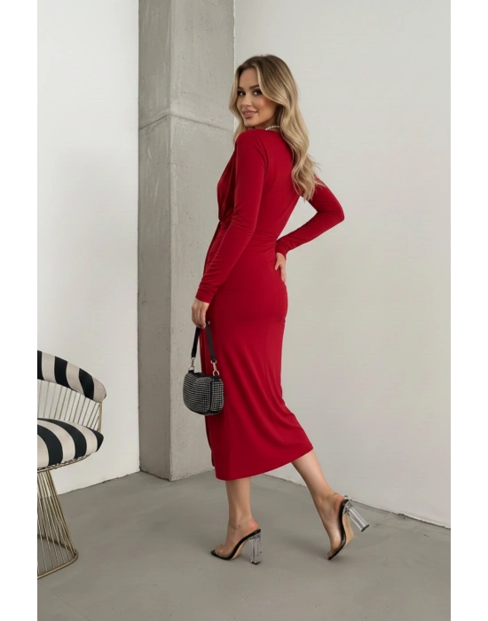 Kadın Kruvaze Yaka Önü Kuşaklı Drapeli Midi Elbise