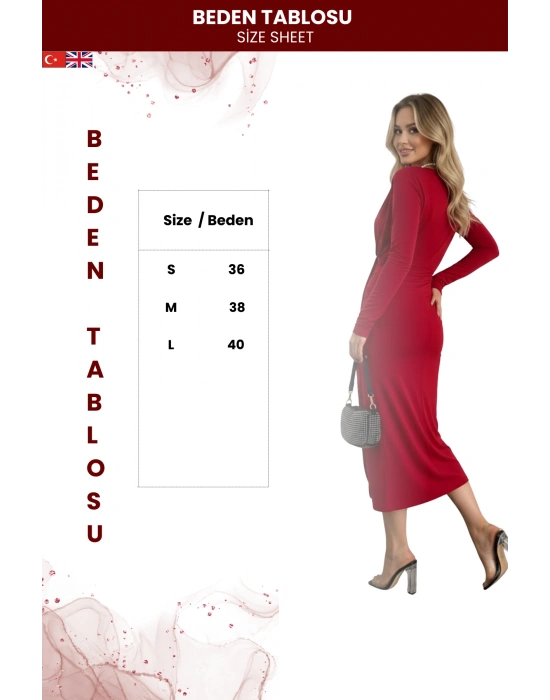 Kadın Kruvaze Yaka Önü Kuşaklı Drapeli Midi Elbise