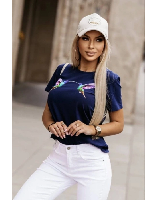 Kadın Kuş Desenli Süprem T-shirt