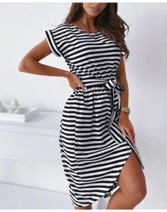 Kadın Kuşaklı Turlu Viskon Kumaş Elbise