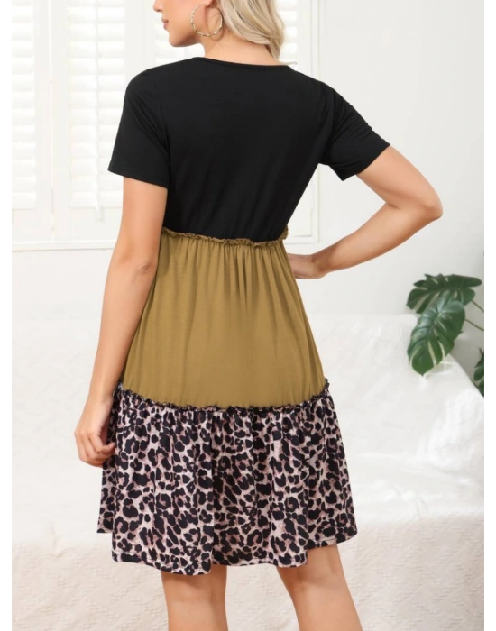 Kadın Leopar Detay üç Parça Viskon Elbise