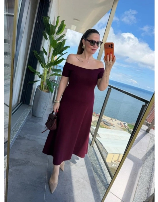 Kadın Madonna Yaka Midi Boy Modal Elbise