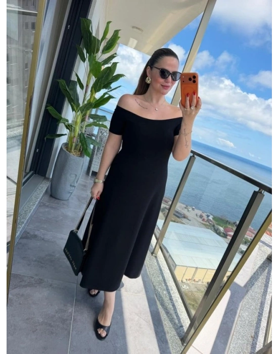 Kadın Madonna Yaka Midi Boy Modal Elbise