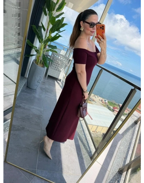 Kadın Madonna Yaka Midi Boy Modal Elbise
