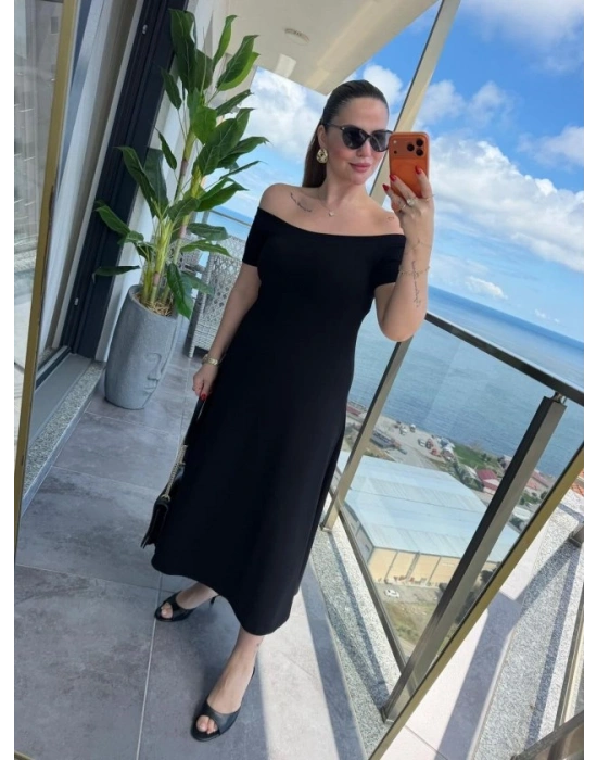 Kadın Madonna Yaka Midi Boy Modal Elbise