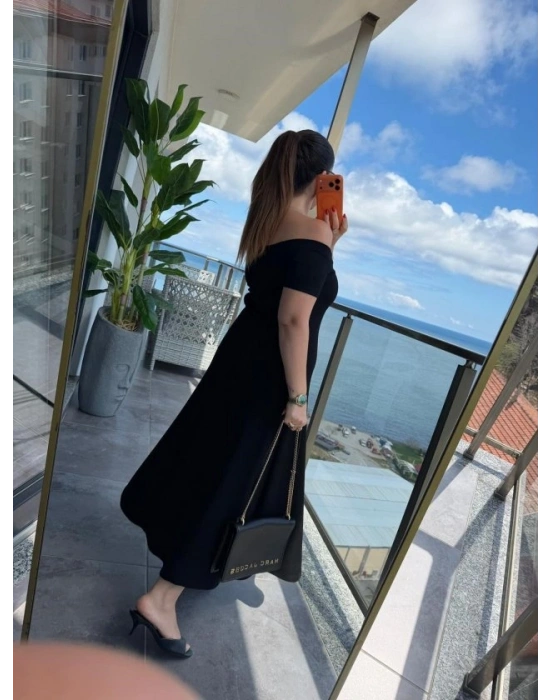 Kadın Madonna Yaka Midi Boy Modal Elbise