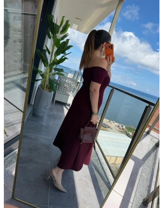 Kadın Madonna Yaka Midi Boy Modal Elbise