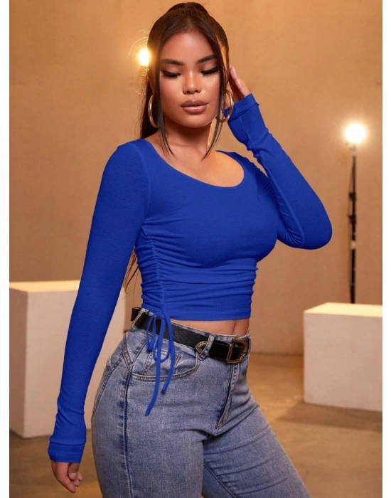 Kadın Mavi Kaşkorse Kumaş Bluz