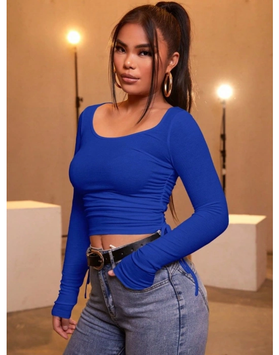 Kadın Mavi Kaşkorse Kumaş Bluz