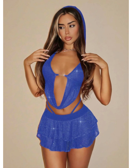 Kadın Mavi Parıltılı Etek Detaylı Fantezi Elbise 5118