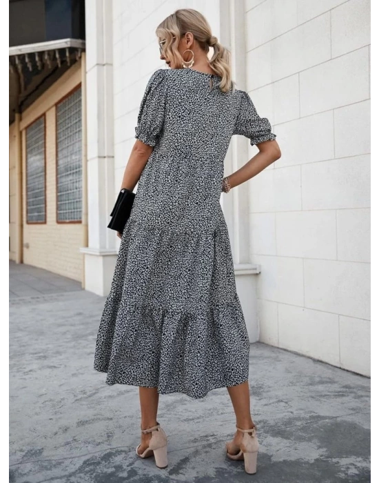 Kadın Mini Leopar Desen Midi üç Kat Elbise