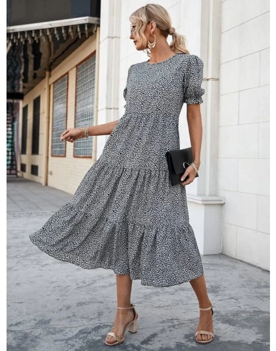 Kadın Mini Leopar Desen Midi üç Kat Elbise