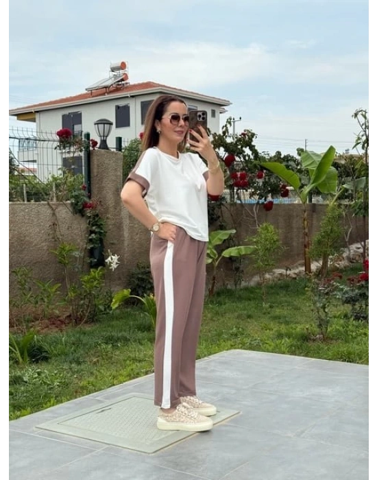 Kadın Modal Dokulu Kumaş Yanı şeritli Takım