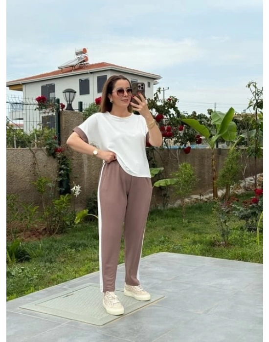 Kadın Modal Dokulu Kumaş Yanı şeritli Takım