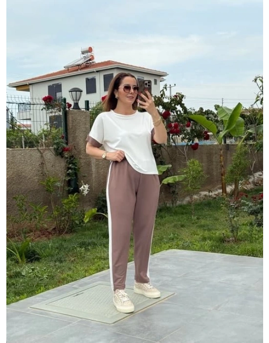 Kadın Modal Dokulu Kumaş Yanı şeritli Takım