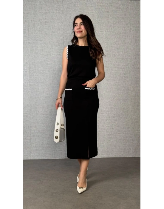 Kadın Modal Kumaş Cepli Yırtmaç Detay Etekli Ikili Takım