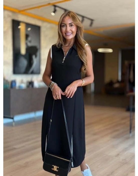 Kadın Modal Kumaş Fermuarlı Kolsuz Midi Boy Elbise