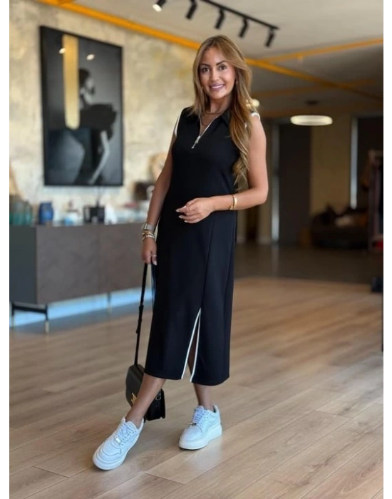 Kadın Modal Kumaş Fermuarlı Kolsuz Midi Boy Elbise