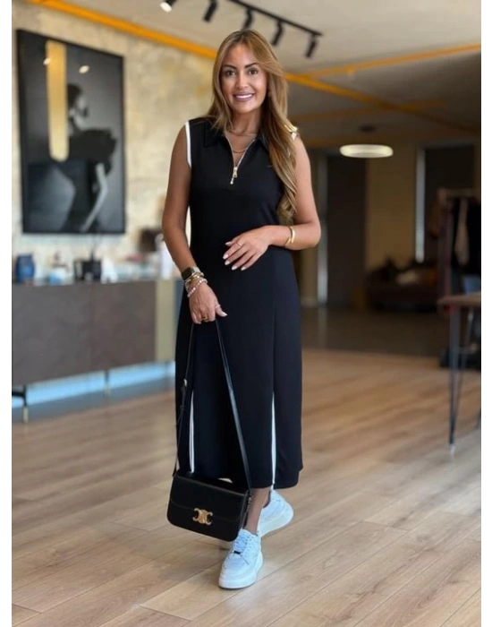Kadın Modal Kumaş Fermuarlı Kolsuz Midi Boy Elbise