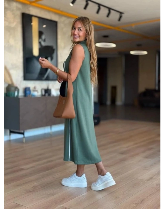 Kadın Modal Kumaş şerit Detaylı Fermuarlı Midi Elbise