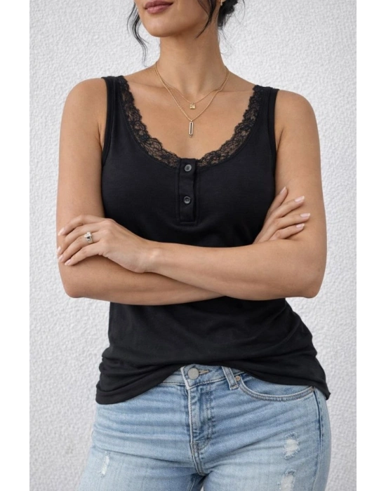 Kadın Omuz Askılı Dantel Güpür Detay Bluz