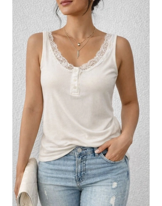 Kadın Omuz Askılı Dantel Güpür Detay Bluz