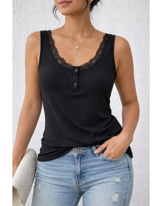 Kadın Omuz Askılı Dantel Güpür Detay Bluz