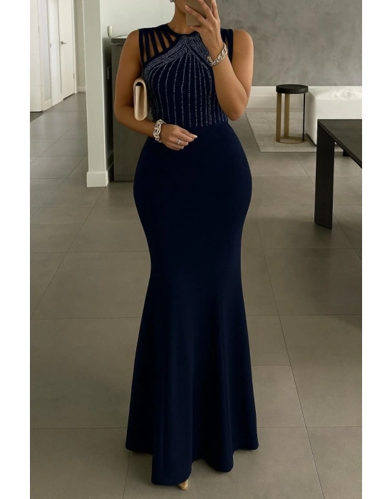 Kadın Omuz çoklu Askılı önü Taş Işlemeli Balık Kesim Janjan Krep Maxi Boy Elbise