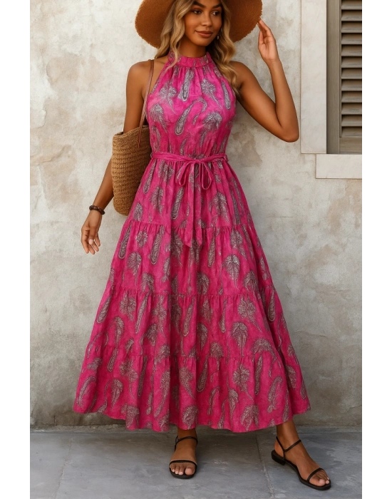 Kadın Omuzlardan Açık Boyundan Geçmeli Desenli Süprem Bluz