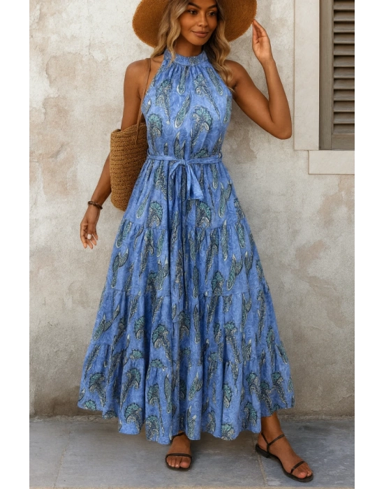 Kadın Omuzlardan Açık Boyundan Geçmeli Desenli Süprem Bluz