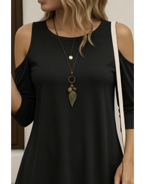 Kadın Omuzlardan Açık Sıfır Yaka Asimetrik Kesim Detay Viskon Bluz