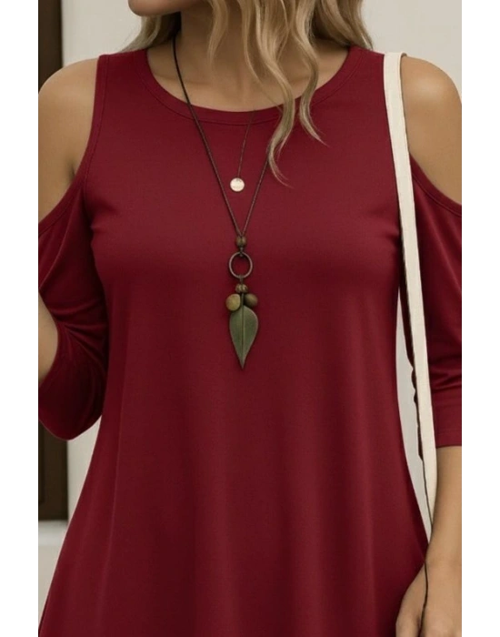 Kadın Omuzlardan Açık Sıfır Yaka Asimetrik Kesim Detay Viskon Bluz