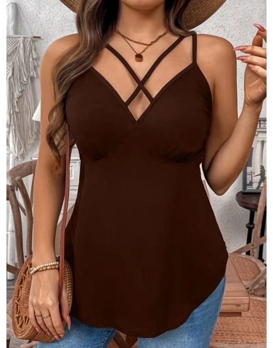 Kadın önden çapraz Askılı Uzun Vıskon Bluz