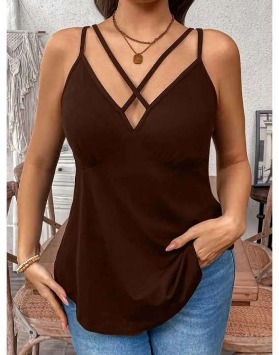 Kadın önden çapraz Askılı Uzun Vıskon Bluz