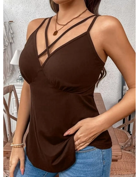 Kadın önden çapraz Askılı Uzun Vıskon Bluz