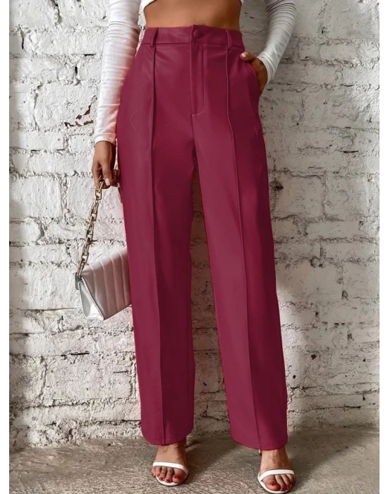 Kadın önden Fermuarlı Cepli Geniş Kesim Lame Deri Pantolon