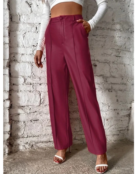 Kadın önden Fermuarlı Cepli Geniş Kesim Lame Deri Pantolon