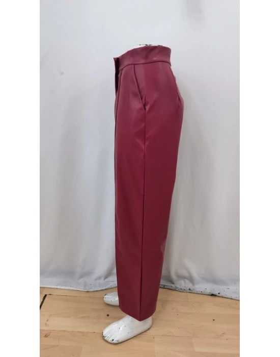 Kadın önden Fermuarlı Cepli Geniş Kesim Lame Deri Pantolon