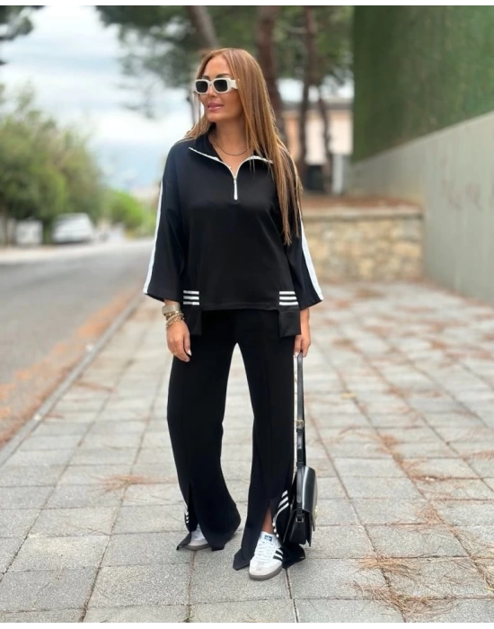 Kadın Polo Yaka Paça Yırtmaçlı Ribanalı İkili Takım