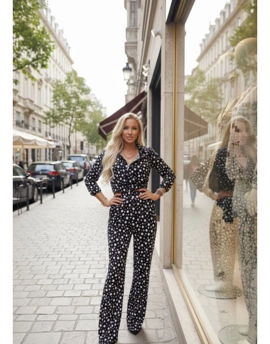 Kadın Puantiye Detay Kadife Kumaş Hırka Pantolon Ikili Takım