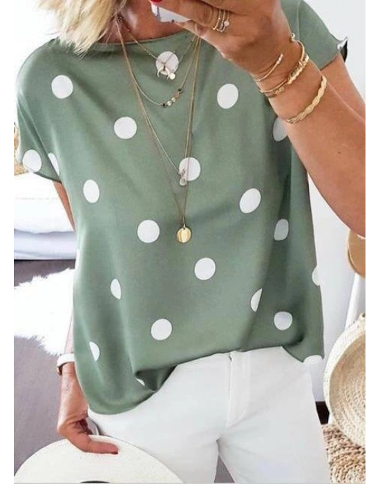 Kadın Puantiyeli Moss Krep Bluz