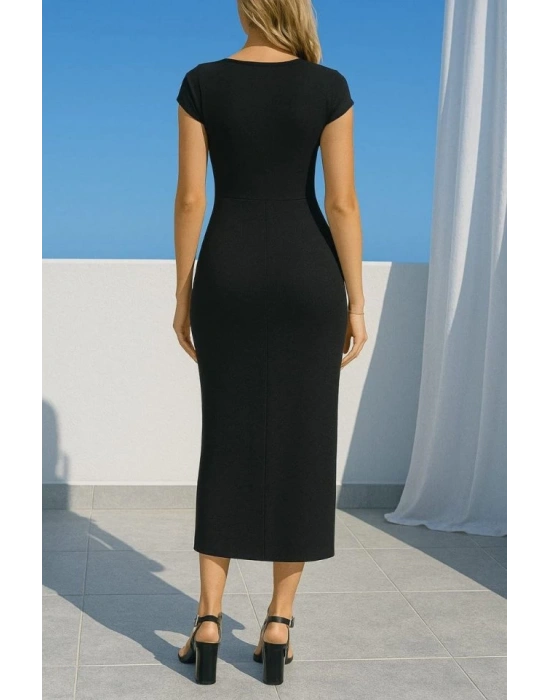 Kadın Sandy Kumaş Metal Toka Detaylı Midi Boy Elbise