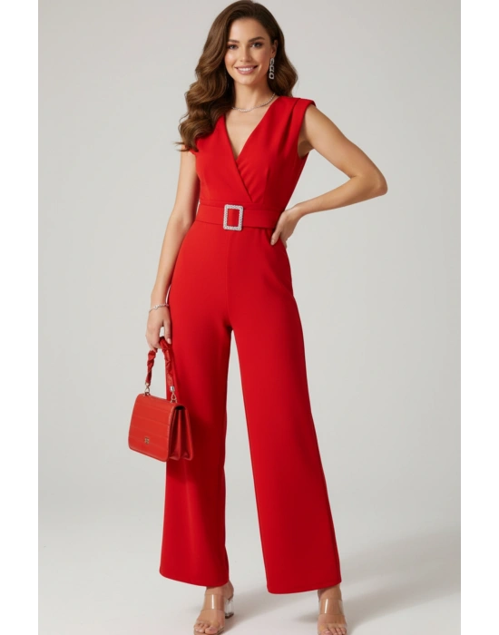 Kadın Sandy Kumaş Vatkalı Kemer Detay Tulum