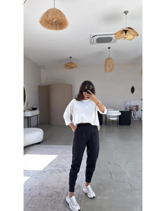 Kadın Scuba Modal Paça Manşet Pileli Pantolun