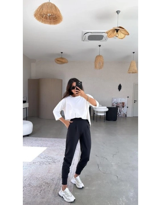 Kadın Scuba Modal Paça Manşet Pileli Pantolun