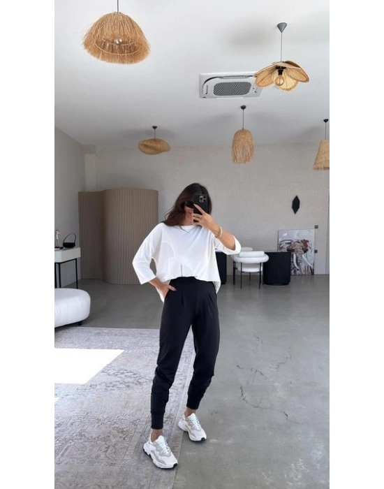 Kadın Scuba Modal Paça Manşet Pileli Pantolun